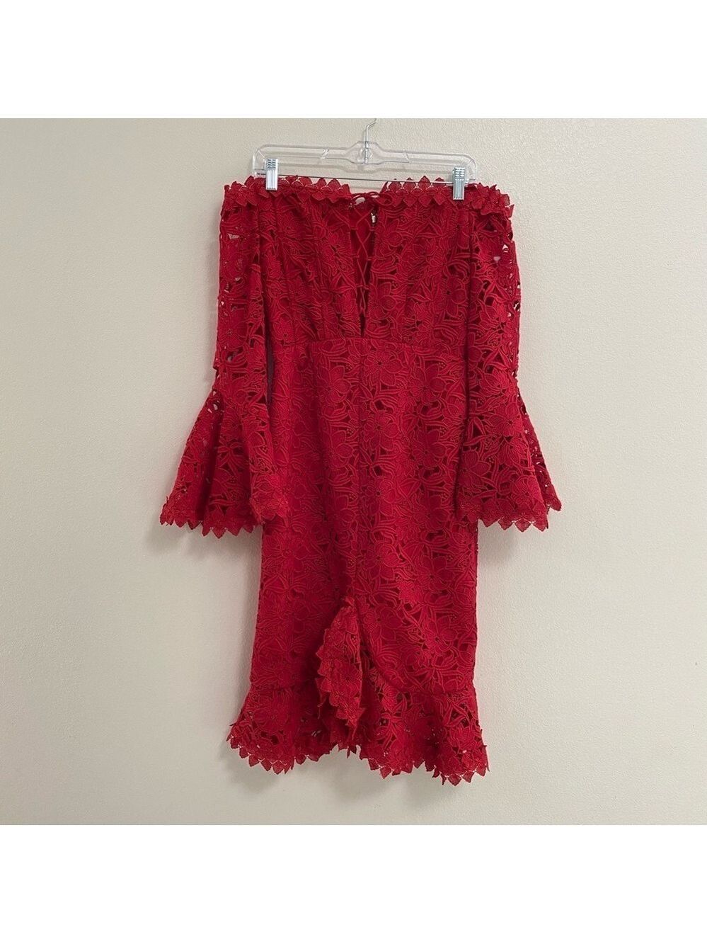 Boston Proper Dress Women’s Size 4 Red Full Lace Off the Shoulder Cocktail Dress